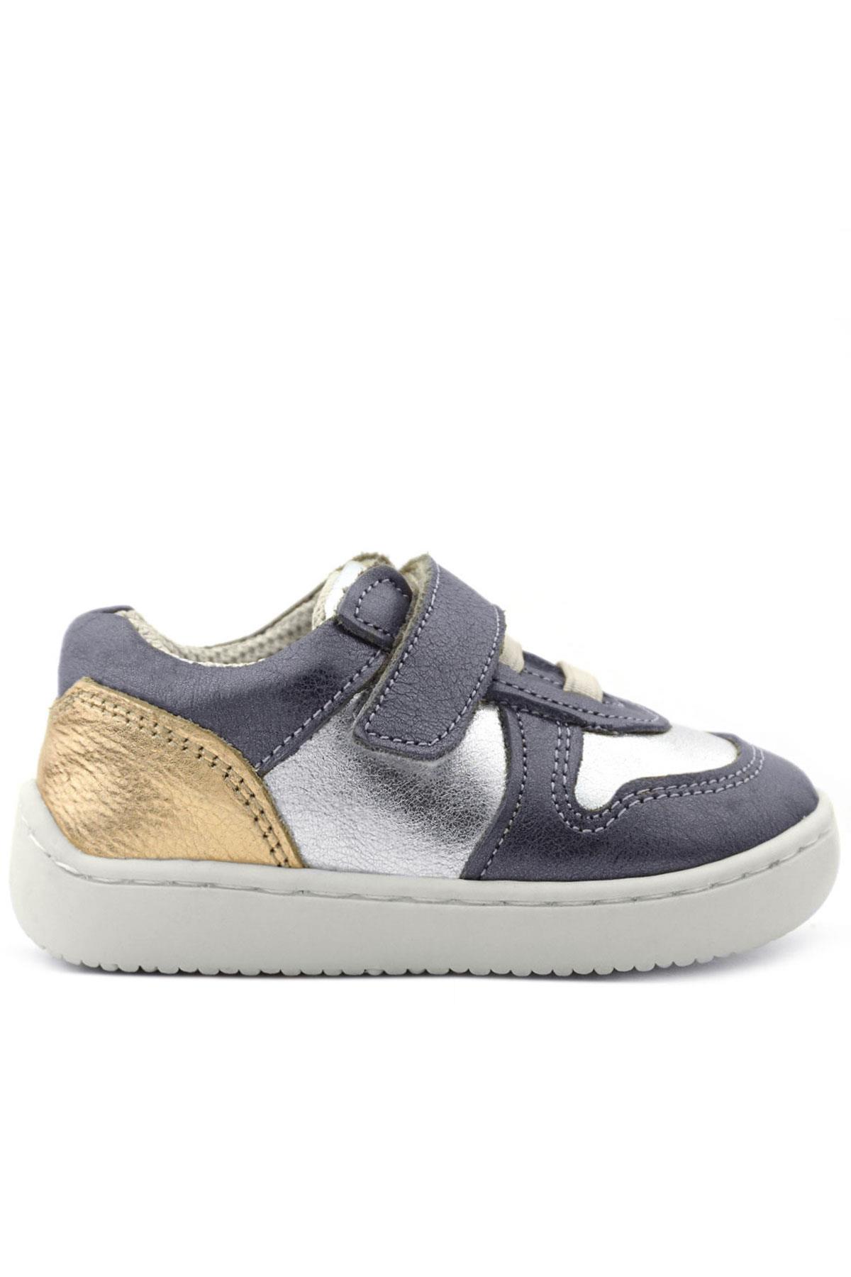 Rakerplus Bob Hakiki Deri Platin Gümüş Barefoot Cırtlı Lastikli Bebek Sneaker Ayakkabı R840-PLG.25