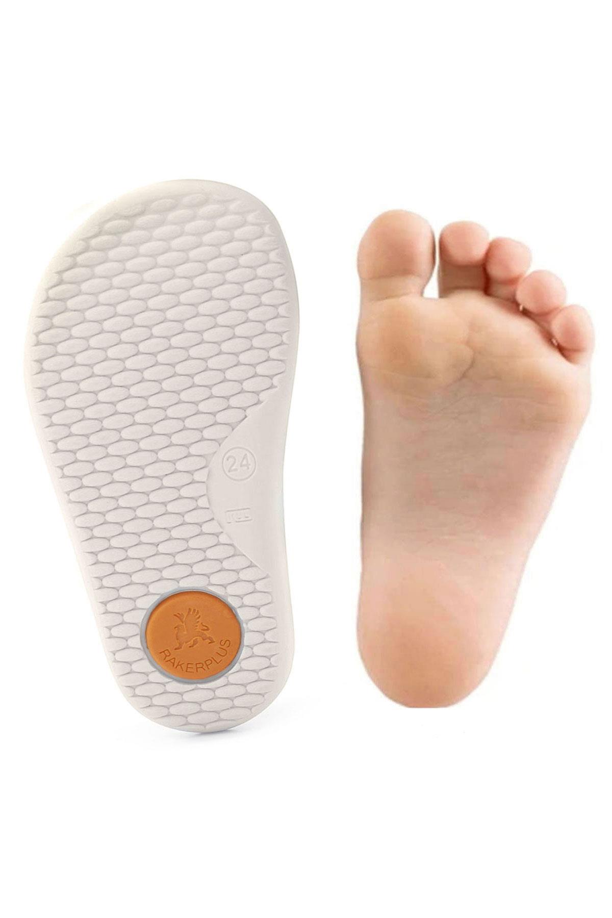 Rakerplus Bob Hakiki Deri Platin Gümüş Barefoot Cırtlı Lastikli Bebek Sneaker Ayakkabı R840-PLG.25