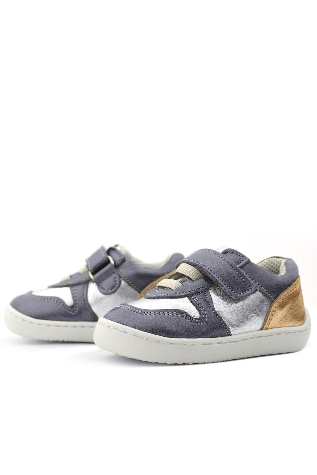 Rakerplus Bob Hakiki Deri Platin Gümüş Barefoot Cırtlı Lastikli Bebek Sneaker Ayakkabı R840-PLG.25