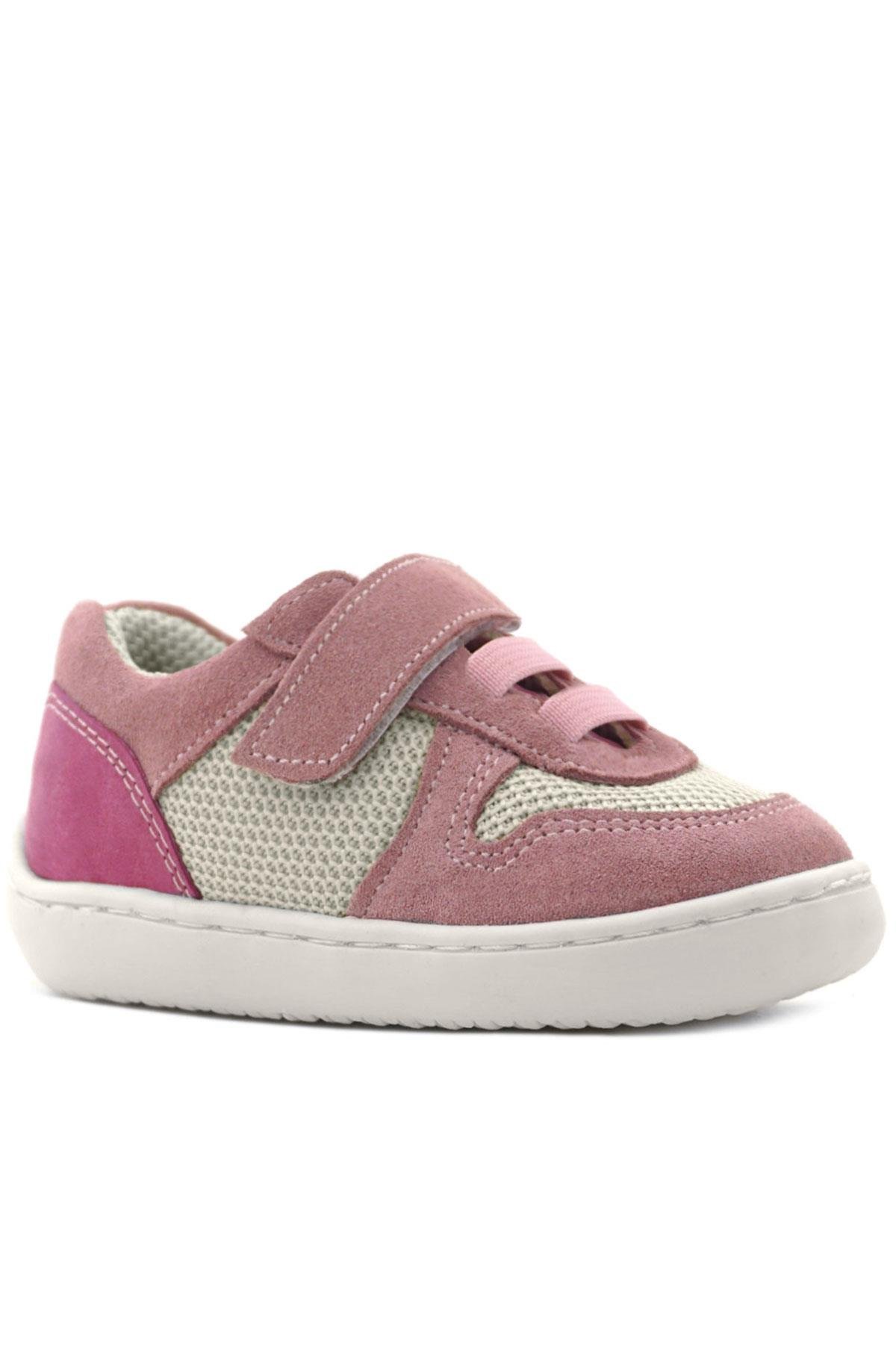 Rakerplus Bob Hakiki Deri Pudra Pembe Barefoot Cırtlı Lastikli Bebek Sneaker Ayakkabı R840-PUP.25