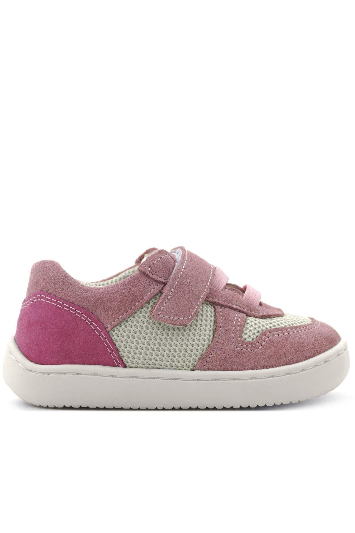 Rakerplus Bob Hakiki Deri Pudra Pembe Barefoot Cırtlı Lastikli Bebek Sneaker Ayakkabı R840-PUP.25