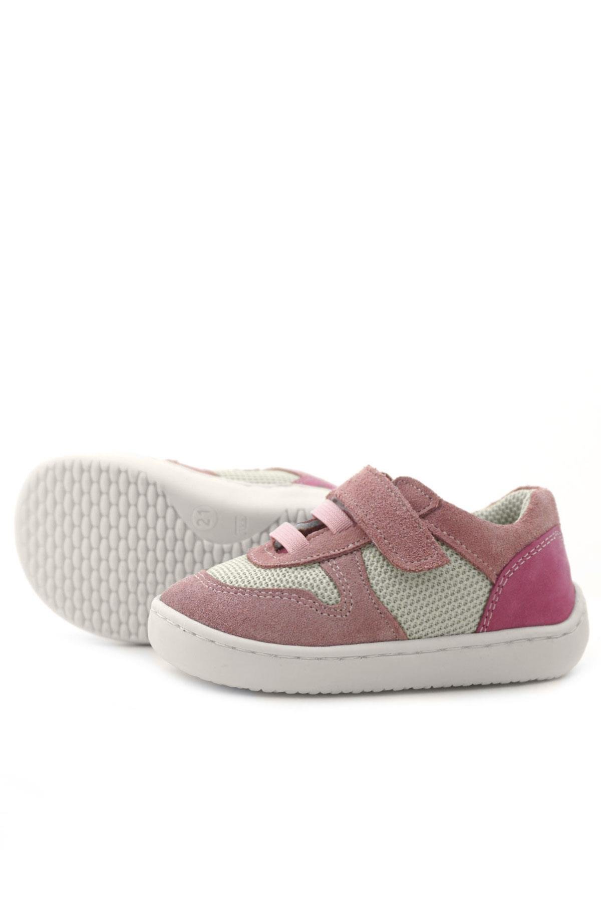Rakerplus Bob Hakiki Deri Pudra Pembe Barefoot Cırtlı Lastikli Bebek Sneaker Ayakkabı R840-PUP.25