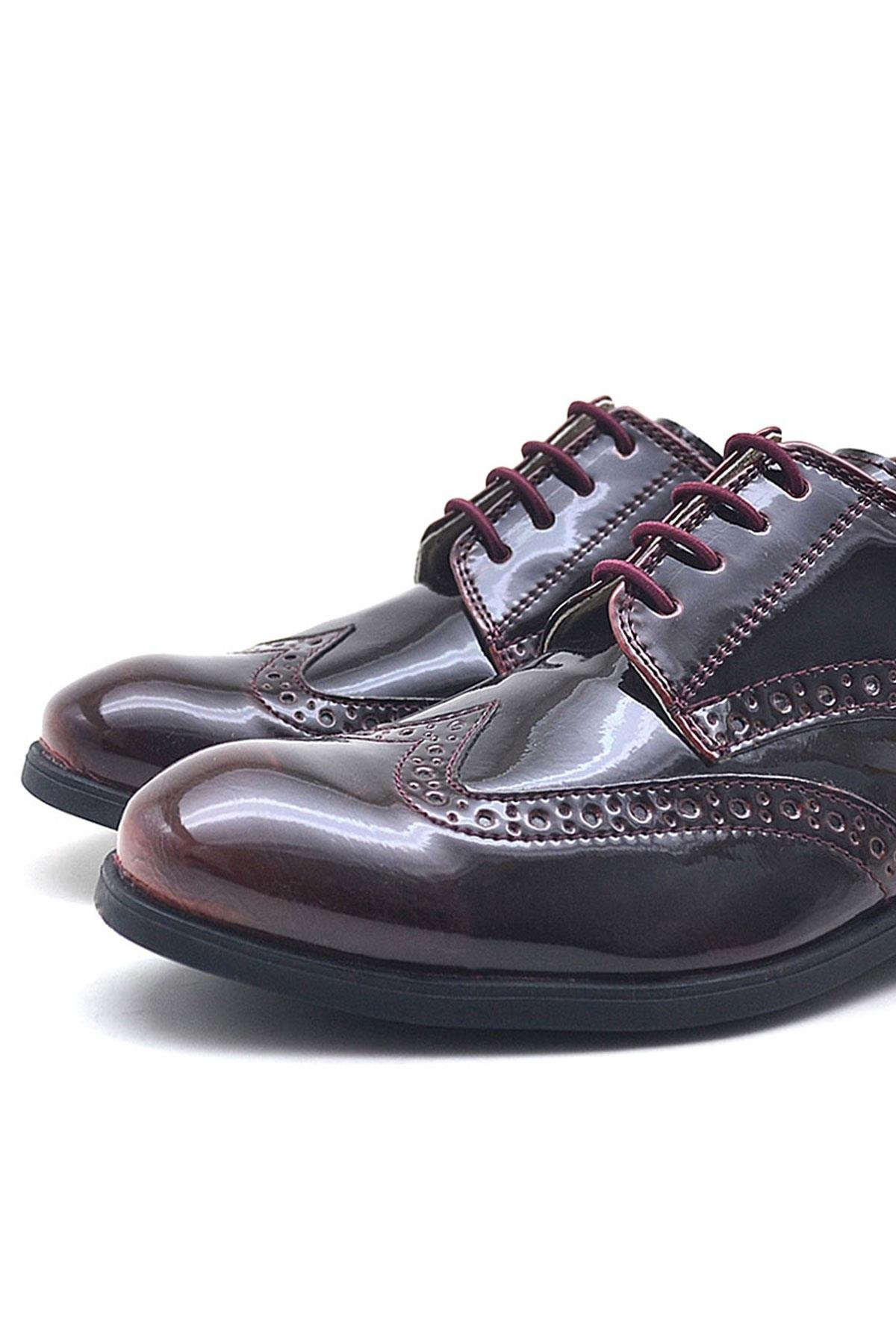 Rakerplus Bordo Rugan Bağcıklı Klasik Erkek Çocuk Ayakkabı 3060-BAR-B.26