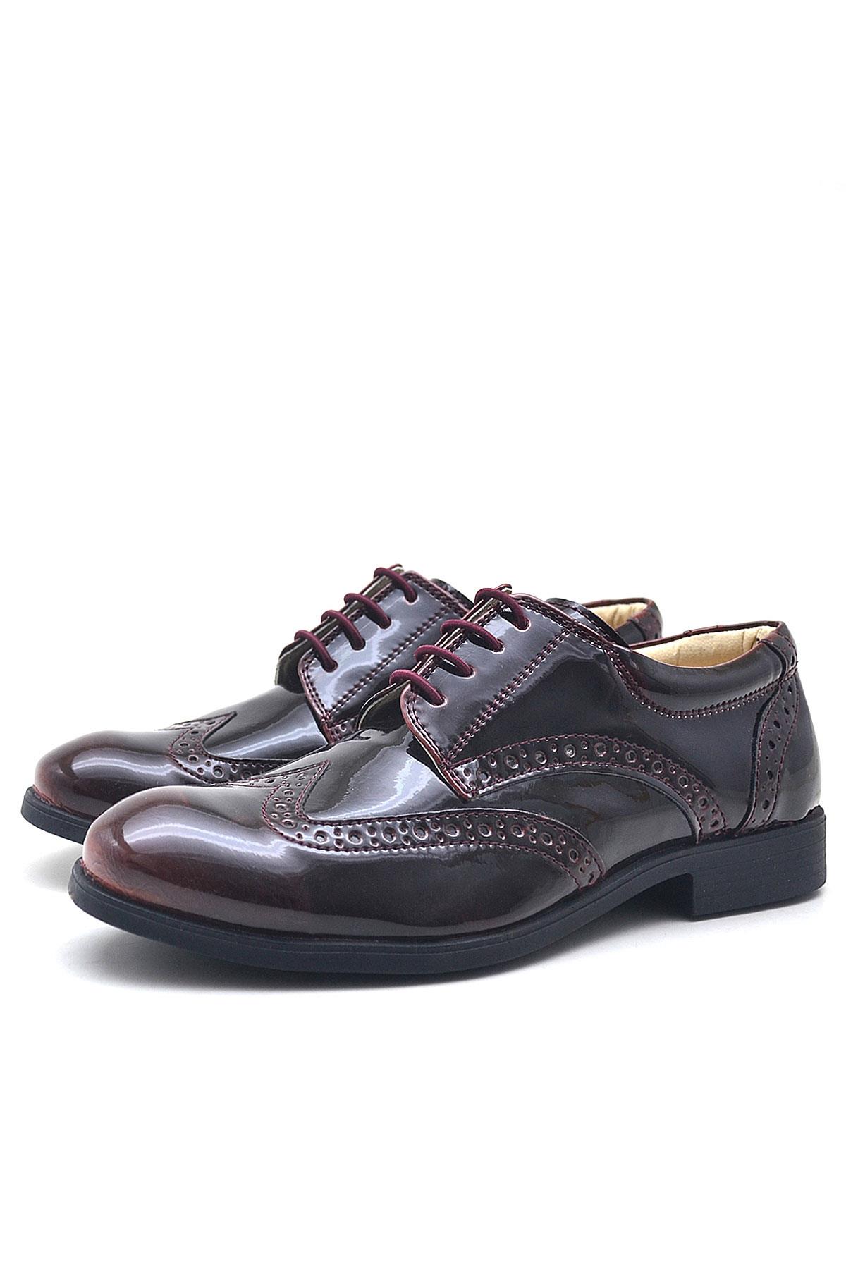 Rakerplus Bordo Rugan Bağcıklı Klasik Erkek Çocuk Ayakkabı 3060-BAR-B.26