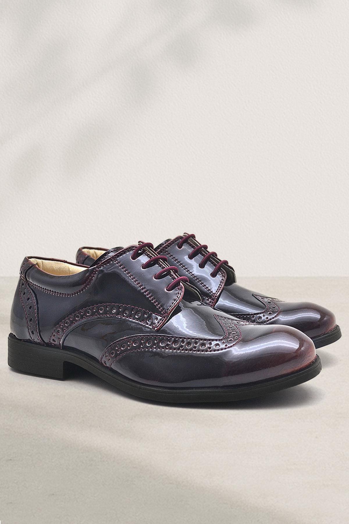 Rakerplus Bordo Rugan Bağcıklı Klasik Erkek Çocuk Ayakkabı 3060-BAR-B.26