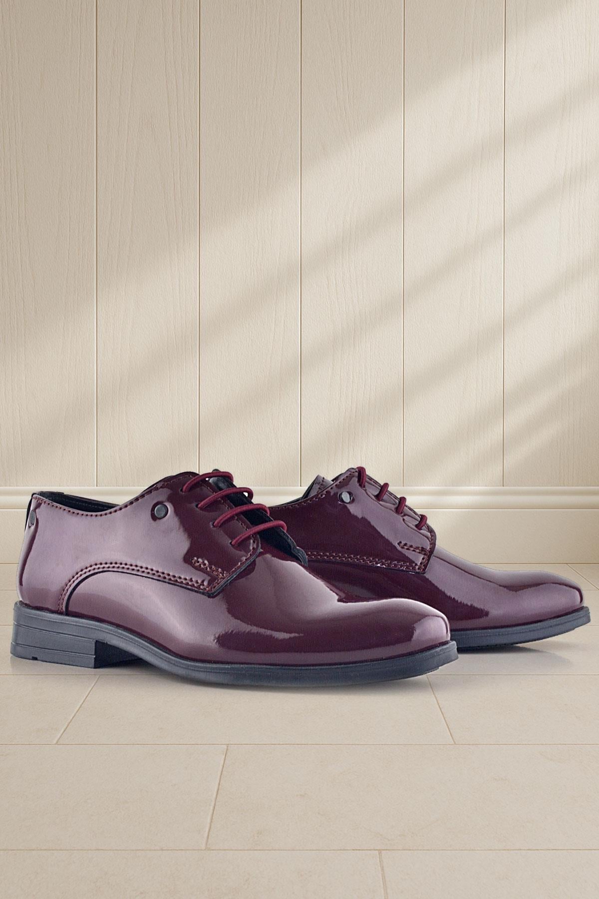 Rakerplus Claret Red Patent Leather Laced Metal Detailed Oxford Children's Classic Shoes 3020-BORRDT-B.35