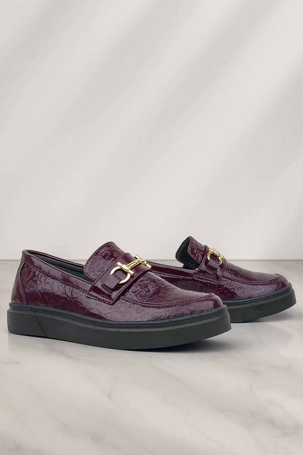 Rakerplus Burgundy Buckle Loafer Children's Classic Shoes 3052-BOR.36