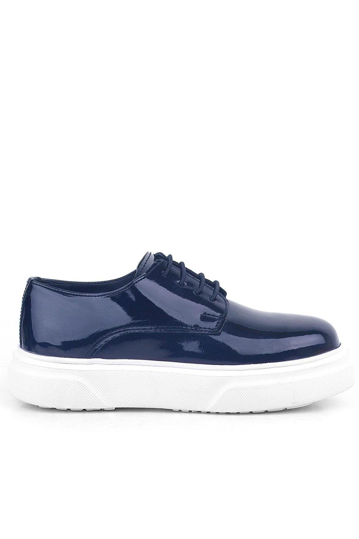 Rakerplus Derby Navy Blue Patient Leather White Sole Kids Classic Shoes 3024-LR-B.26