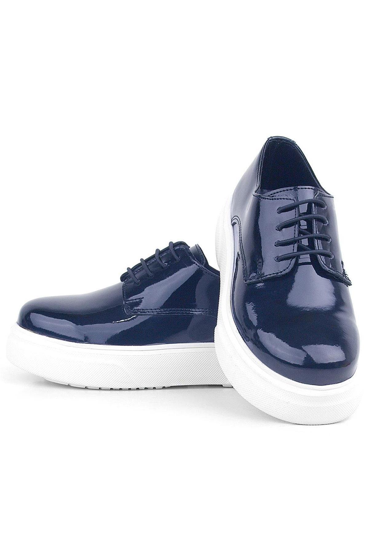Rakerplus Derby Navy Blue Patient Leather White Sole Kids Classic Shoes 3024-LR-B.26