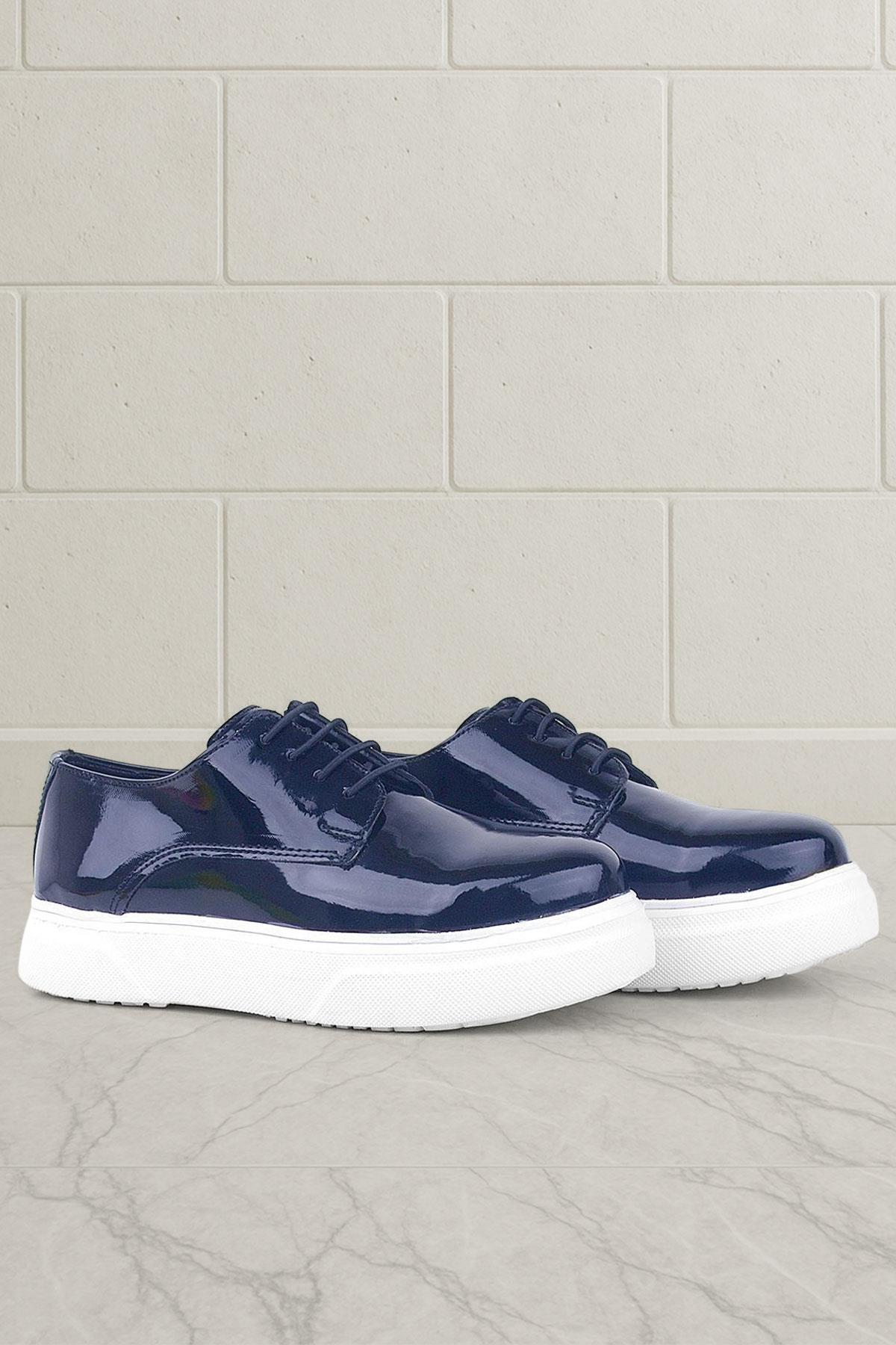 Rakerplus Derby Navy Blue Patient Leather White Sole Kids Classic Shoes 3024-LR-B.26