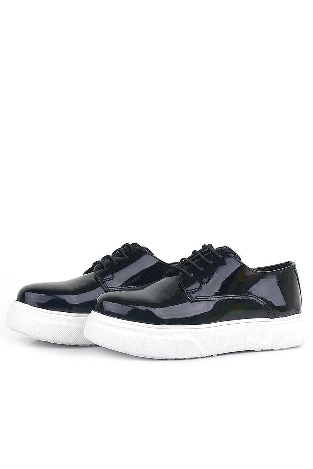 Rakerplus Derby Siyah Rugan Beyaz Taban Çocuk Klasik Ayakkabı 3024-SR-B.26