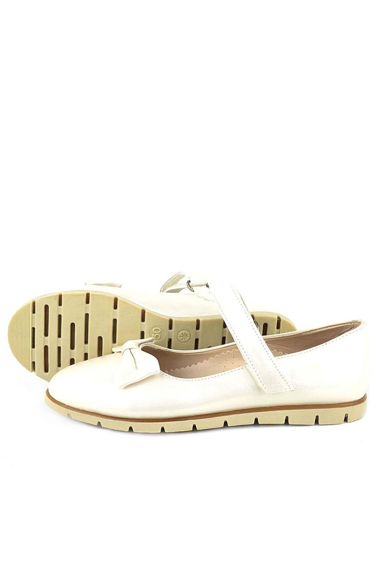 Rakerplus Ekru Rugan Fiyonklu Cırtlı Kız Çocuk Babet 101-SE.25