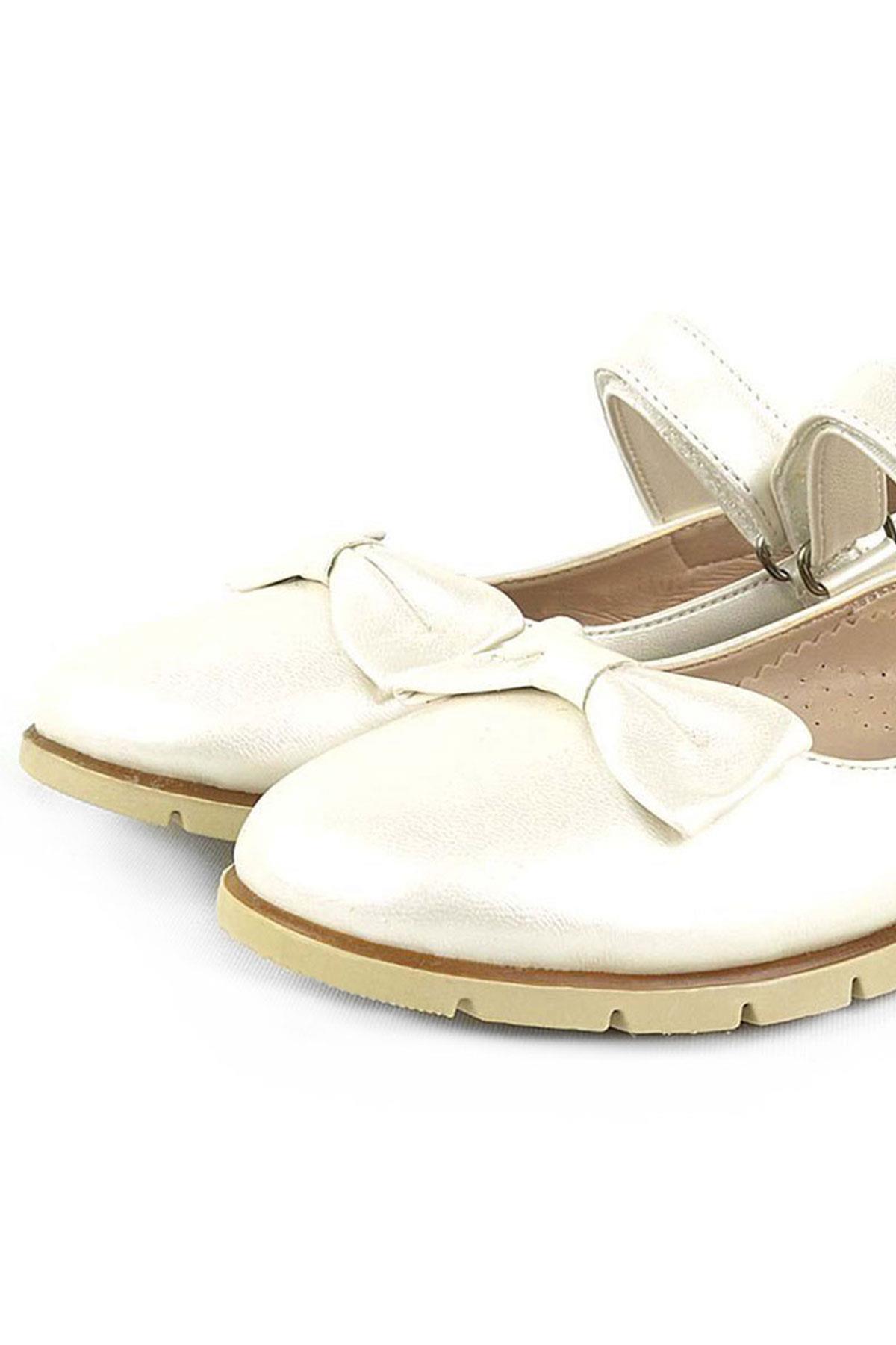 Rakerplus Ekru Rugan Fiyonklu Cırtlı Kız Çocuk Babet 101-SE.25