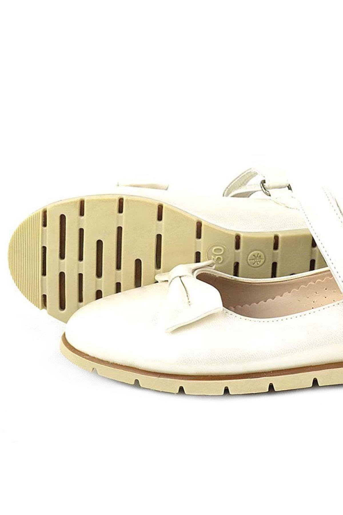 Rakerplus Ekru Rugan Fiyonklu Cırtlı Kız Çocuk Babet 101-SE.25