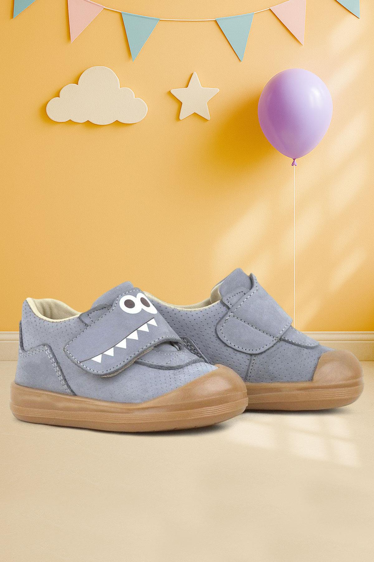 Rakerplus Dino Genuine Leather Gray High Ankle Baby Shoes