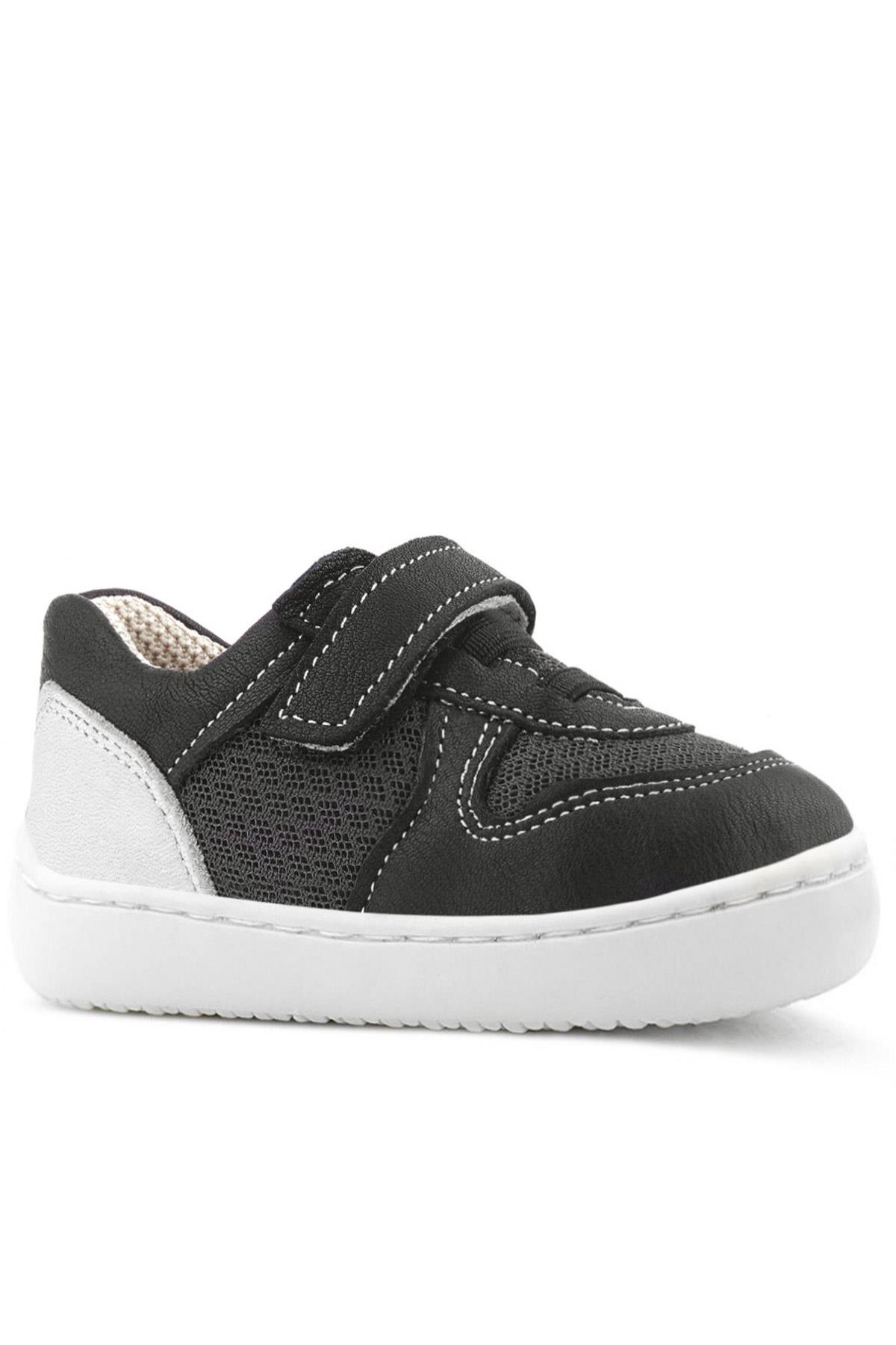 Rakerplus Bob Hakiki Deri Siyah Barefoot Cırtlı Lastikli Bebek Sneaker Ayakkabı