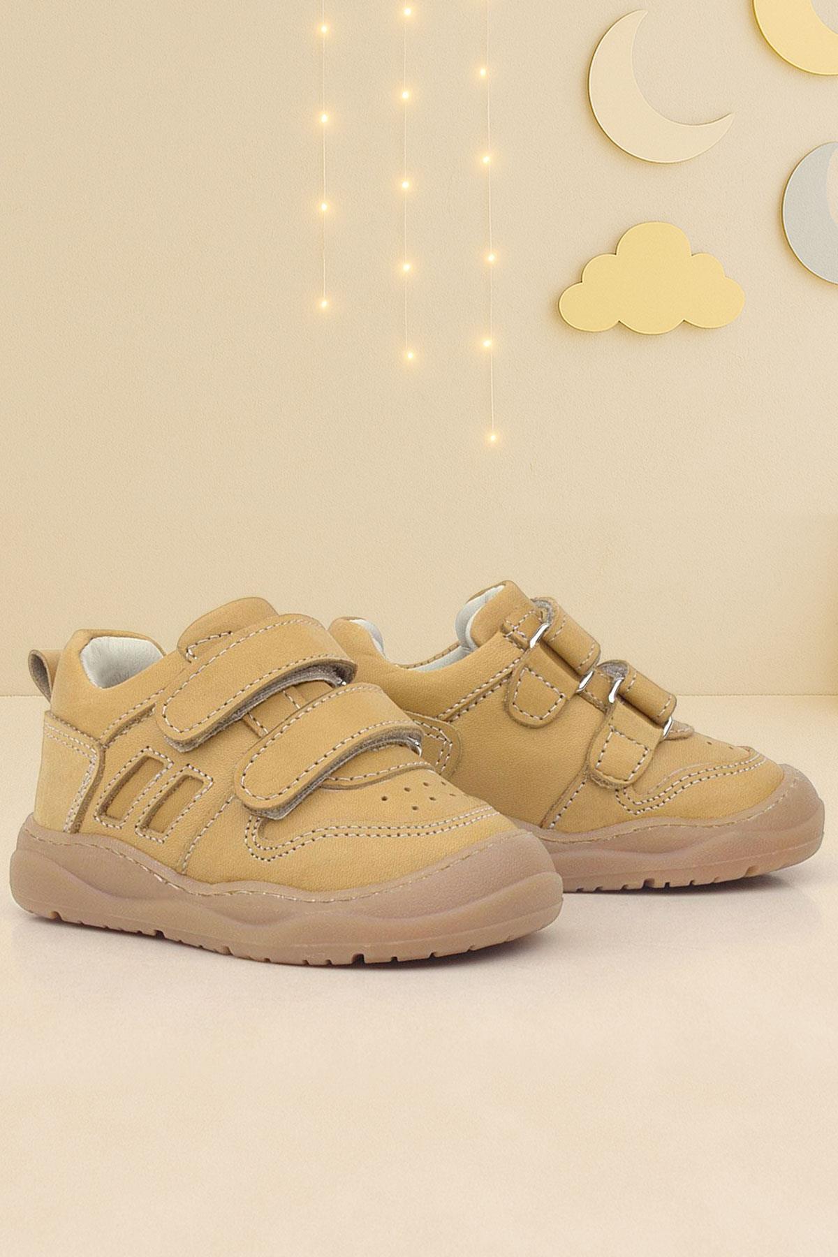Rakerplus Schaggy Genuine Leather Brown Velcro Baby Sneakers
