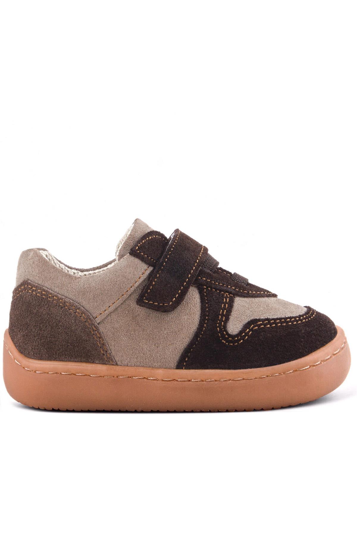 Rakerplus Bob Hakiki Deri Kum Kahve Barefoot Cırtlı Lastikli Bebek Sneaker Ayakkabı