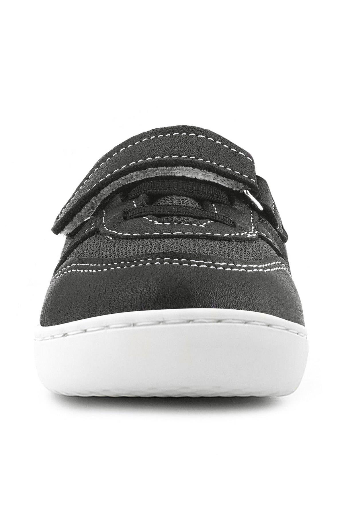 Rakerplus Bob Hakiki Deri Siyah Barefoot Cırtlı Lastikli Bebek Sneaker Ayakkabı