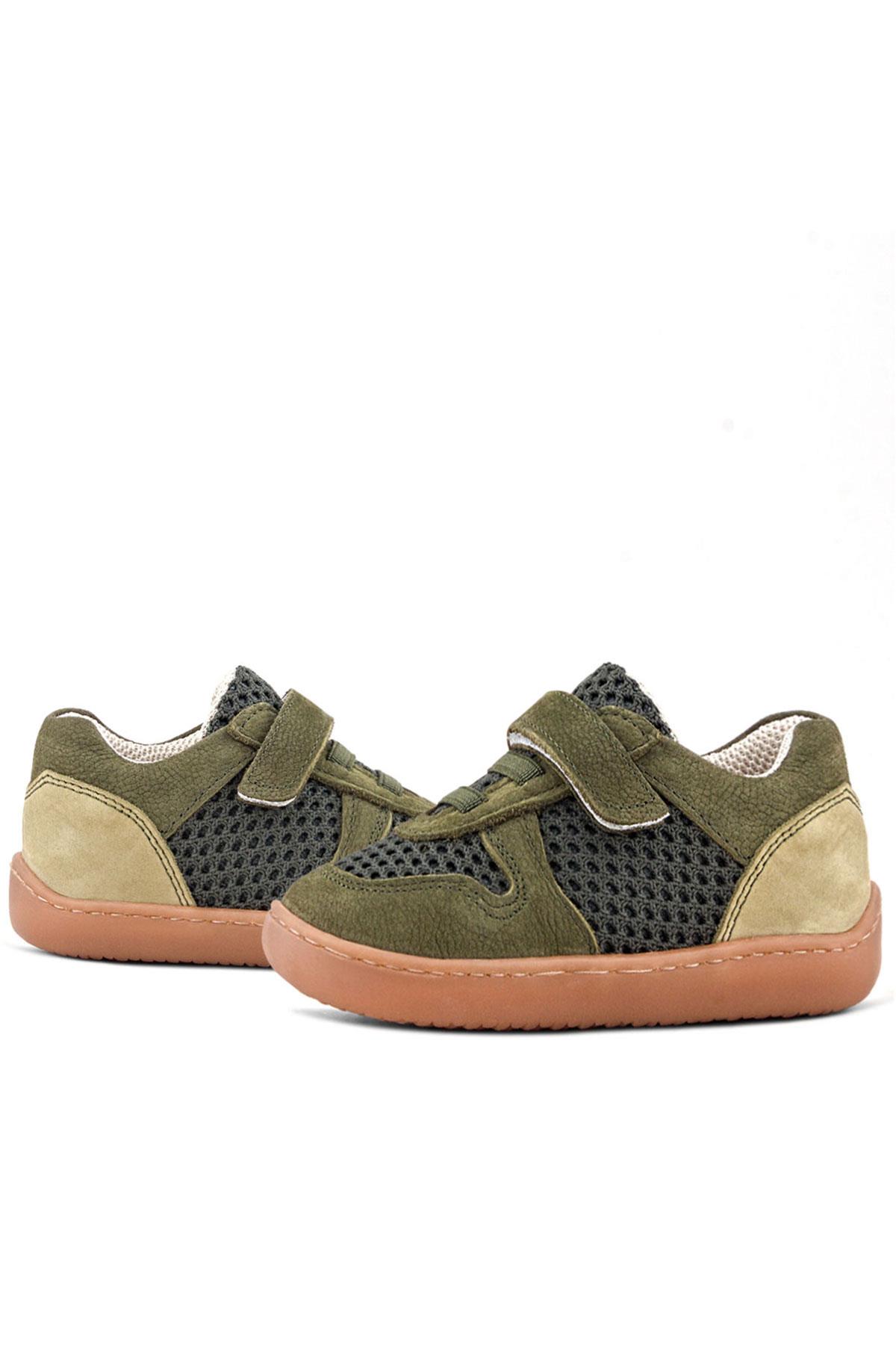 Rakerplus Bob Hakiki Deri Haki Yeşil Barefoot Cırtlı Lastikli Bebek Sneaker Ayakkabı