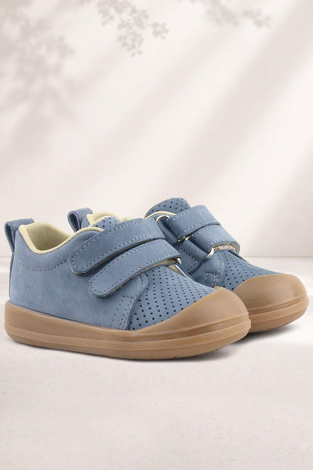 Rakerplus Sonic Hakiki Deri Gri Cırtlı Anatomik Bebek Spor Ayakkabı Sneaker