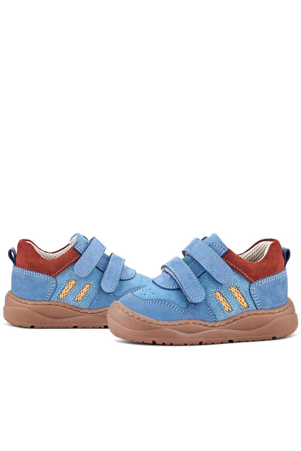Rakerplus Schaggy Hakiki Deri Mavi Bordo Cırtlı Bebek Spor Ayakkabı