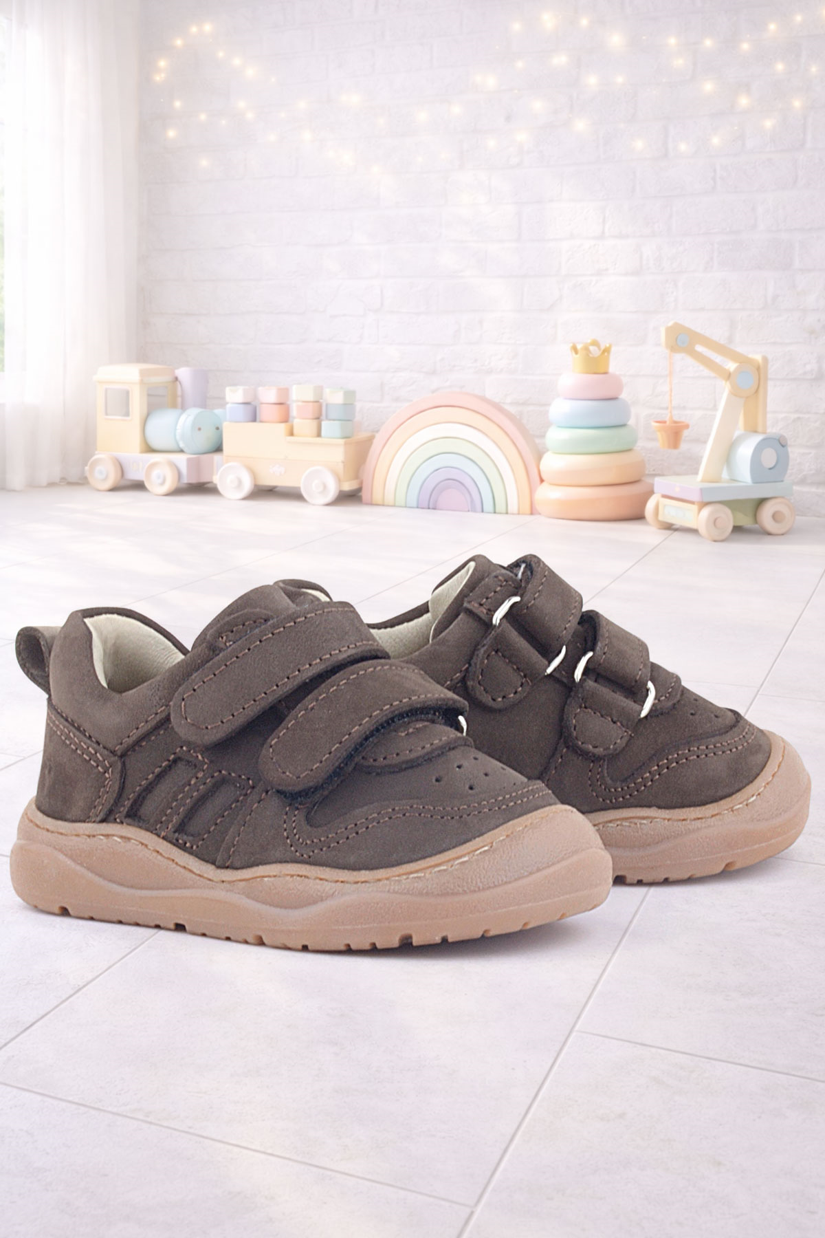 Rakerplus Schaggy Genuine Leather Dark Brown Velcro Baby Sneakers