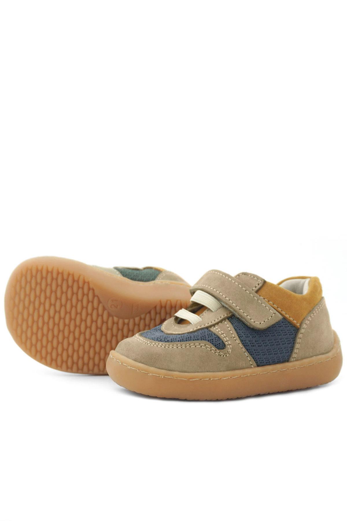 Rakerplus Bob Genuine Leather Sand Color Barefoot Velcro Elastic Baby Sneakers