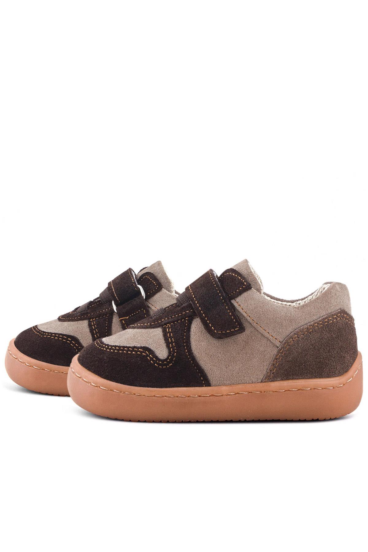 Rakerplus Bob Hakiki Deri Kum Kahve Barefoot Cırtlı Lastikli Bebek Sneaker Ayakkabı
