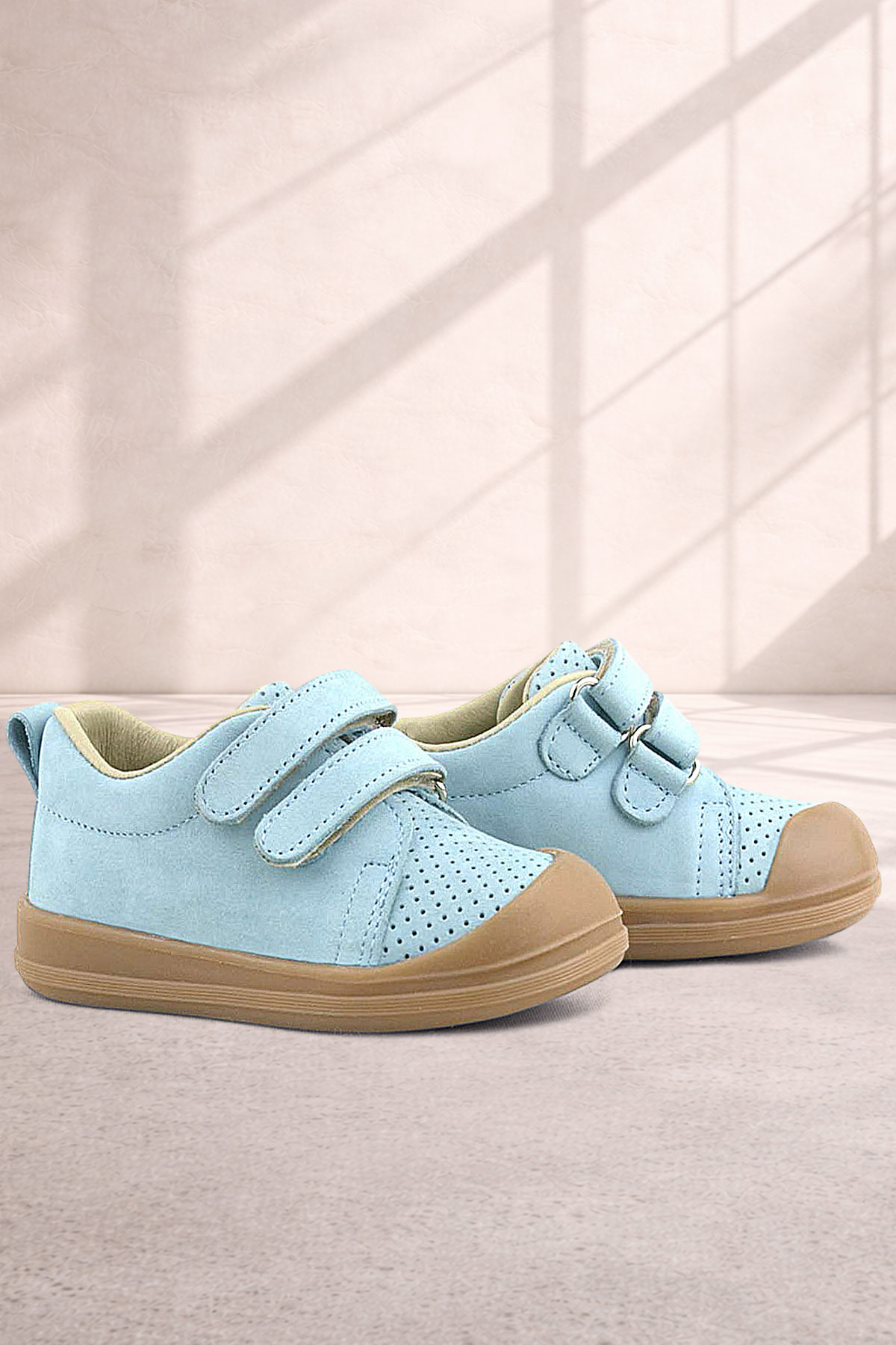 Rakerplus Sonic Hakiki Deri Mavi Cırtlı Anatomik Bebek Spor Ayakkabı Sneaker