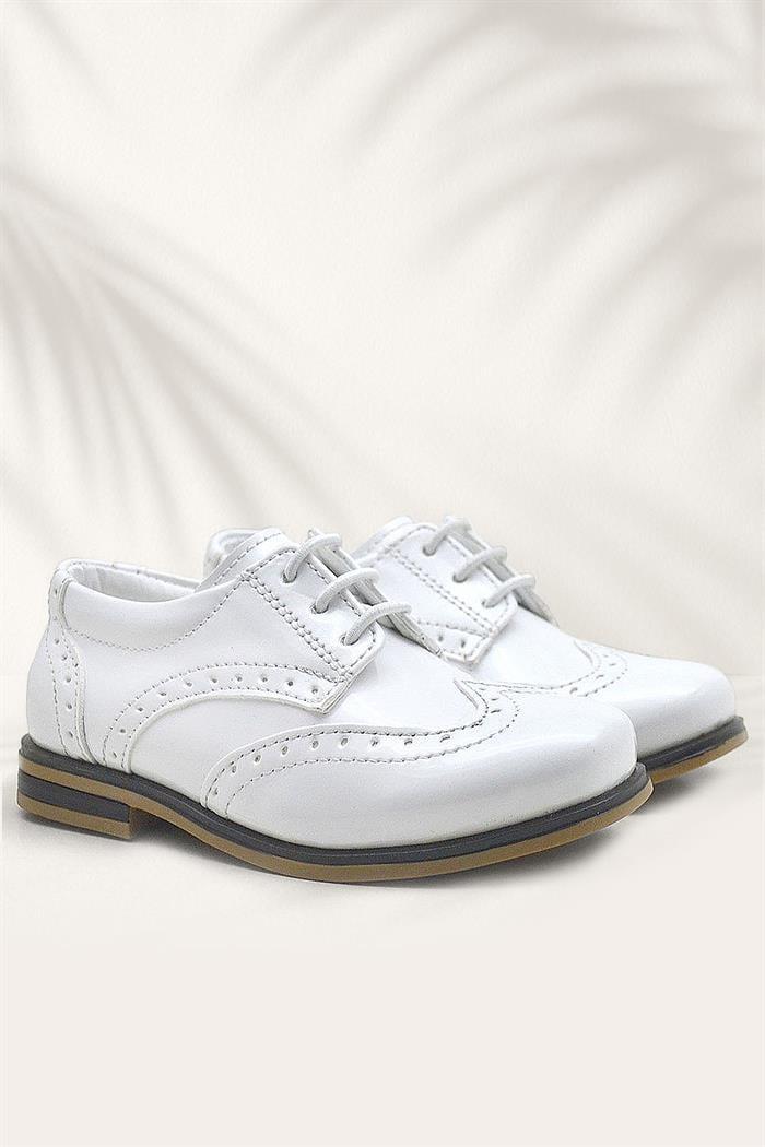 Rakerplus Titan Beyaz Rugan Bağcıklı Klasik Erkek Çocuk Klasik Ayakkabı