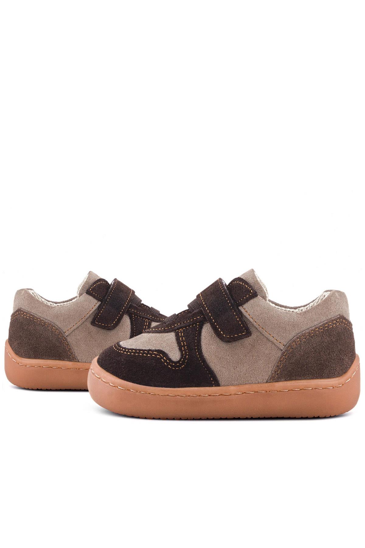 Rakerplus Bob Hakiki Deri Kum Kahve Barefoot Cırtlı Lastikli Bebek Sneaker Ayakkabı