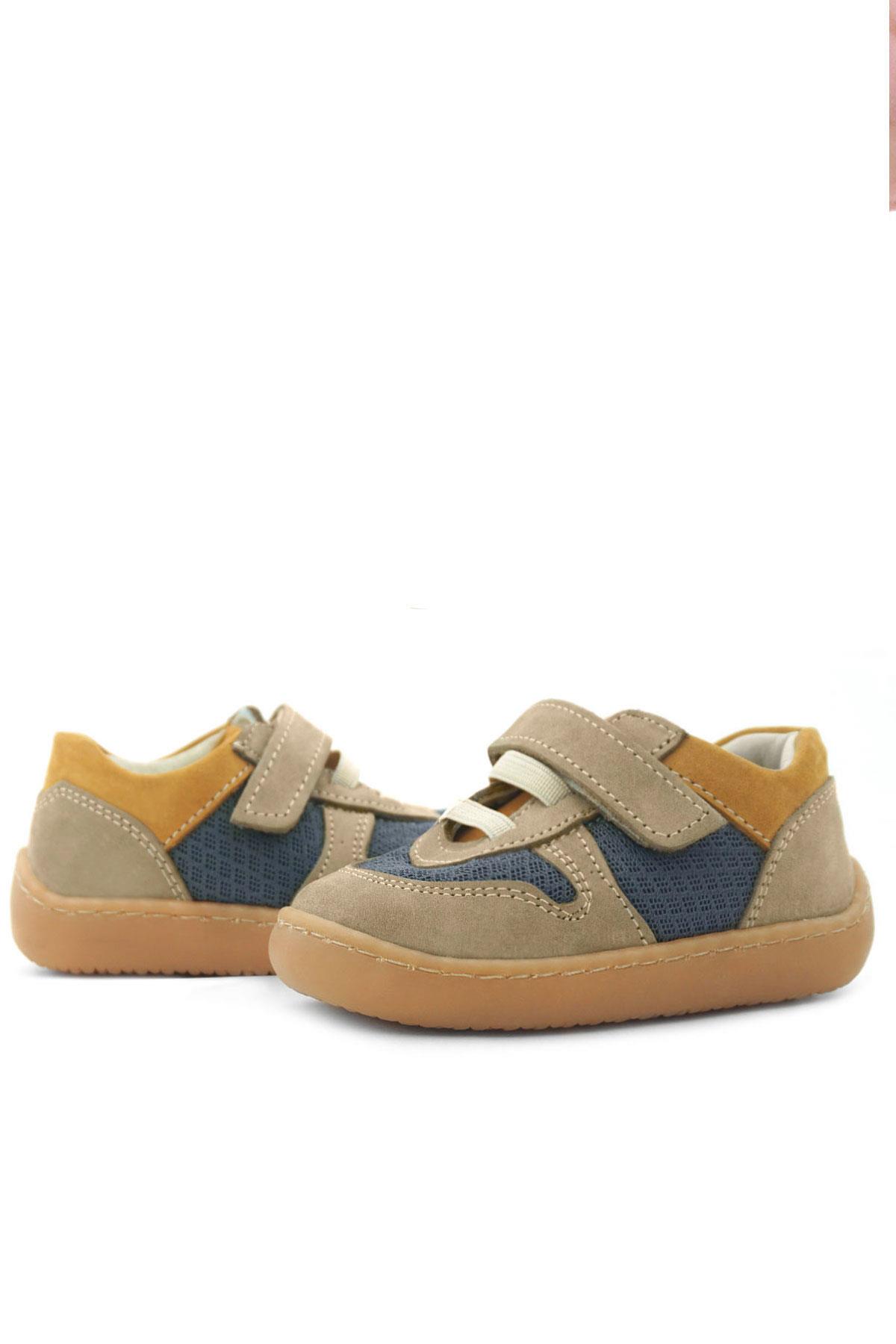 Rakerplus Bob Genuine Leather Sand Color Barefoot Velcro Elastic Baby Sneakers