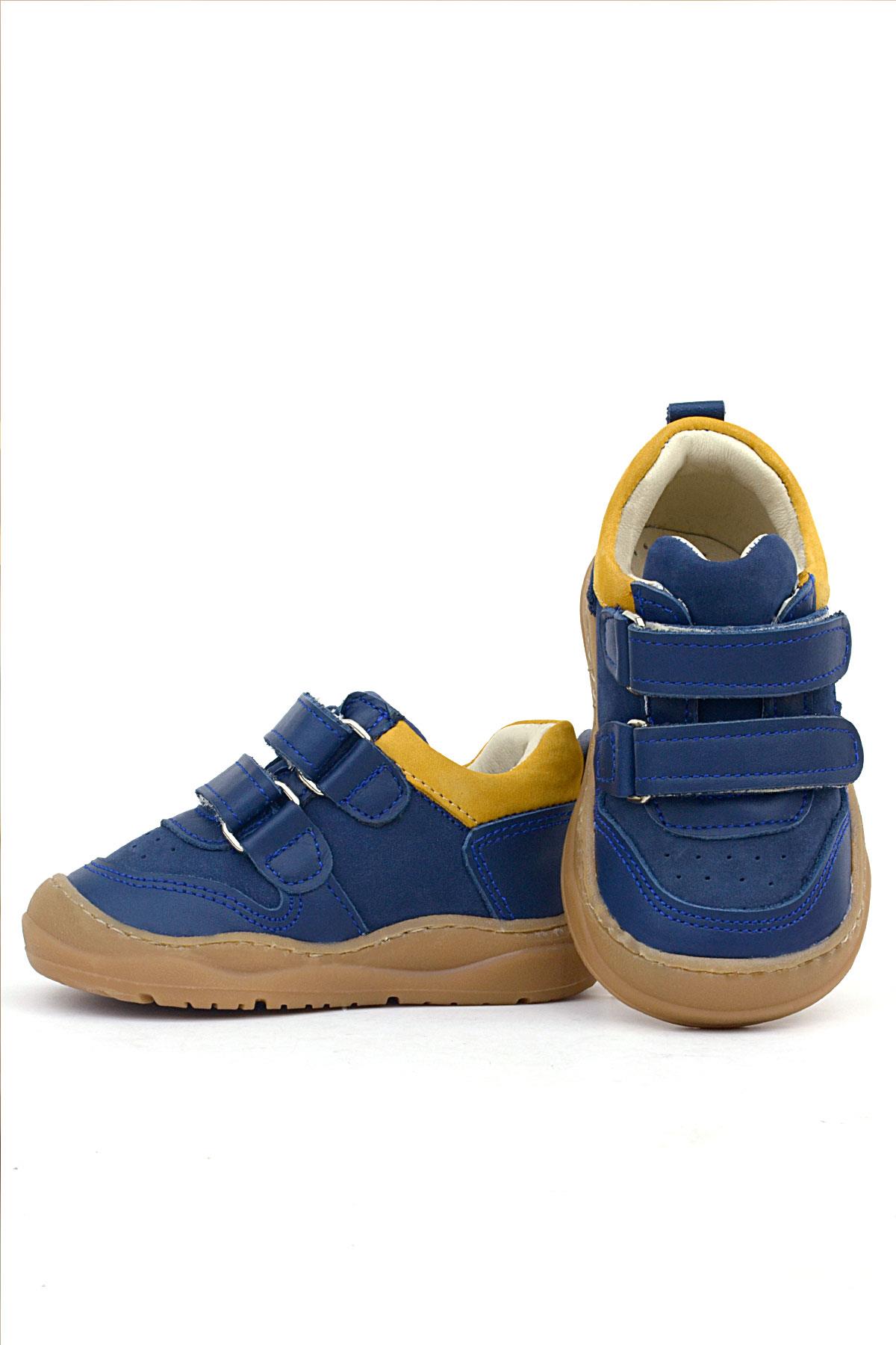 Rakerplus Schaggy Hakiki Deri Lacivert Sarı Bebek Spor Ayakkabı