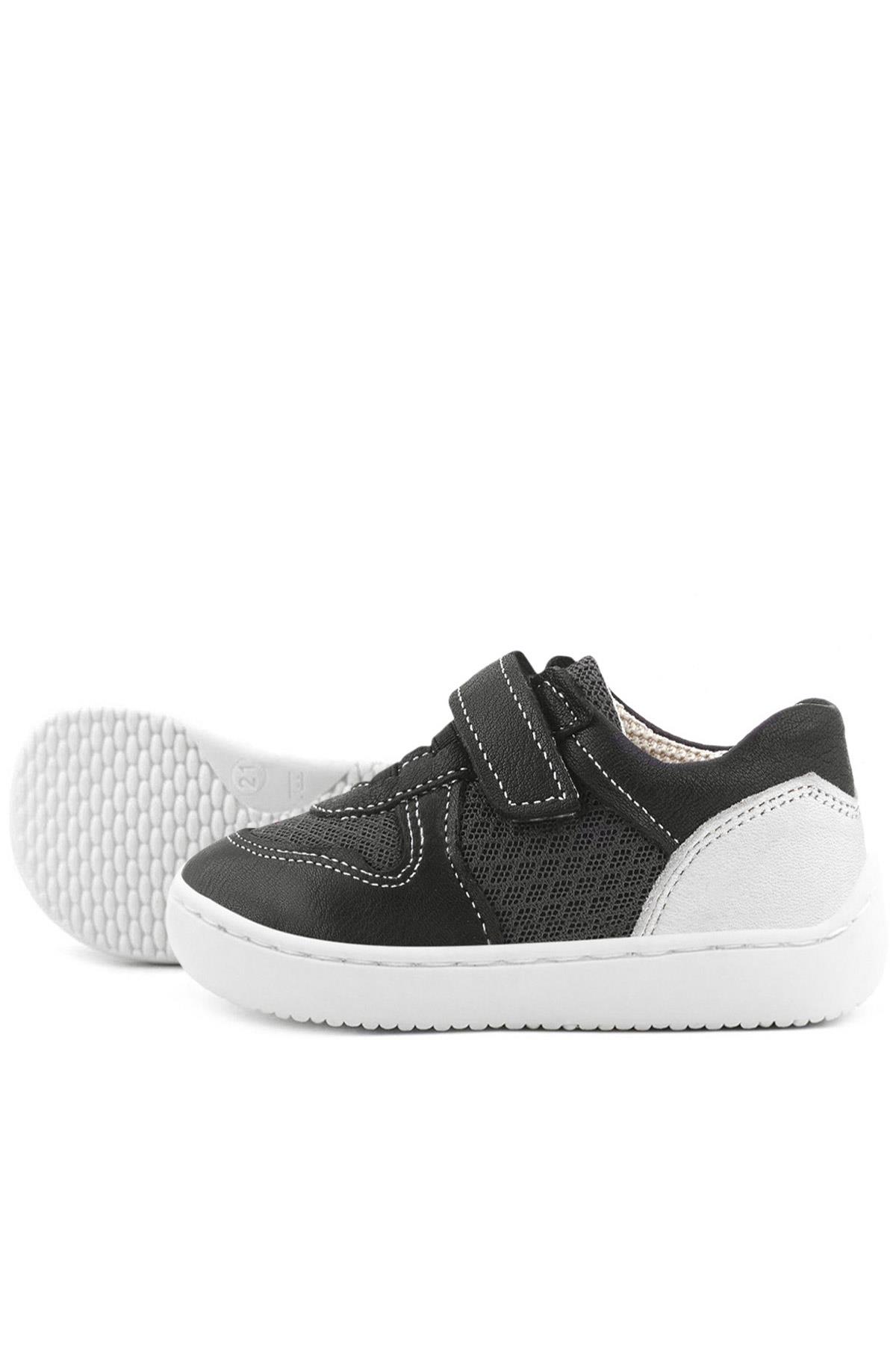 Rakerplus Bob Hakiki Deri Siyah Barefoot Cırtlı Lastikli Bebek Sneaker Ayakkabı