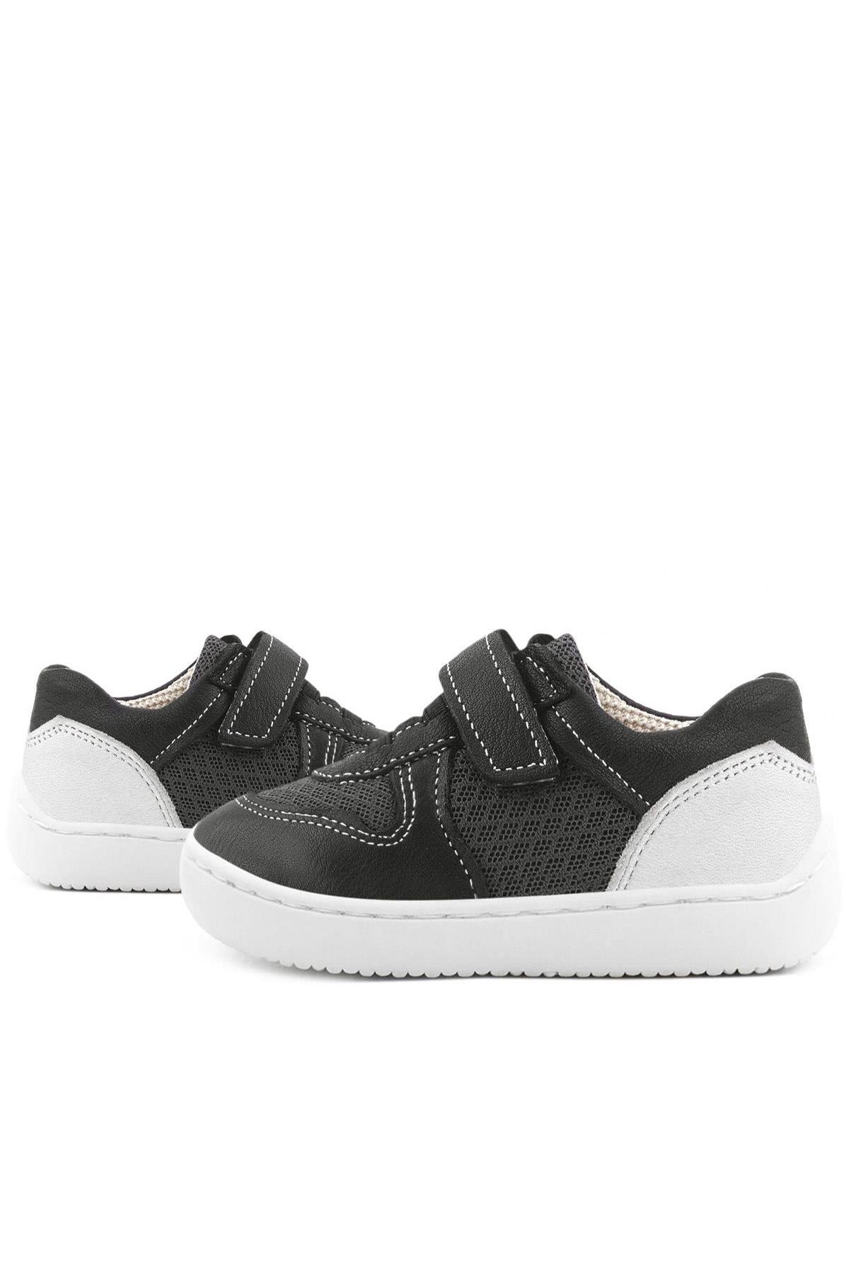 Rakerplus Bob Hakiki Deri Siyah Barefoot Cırtlı Lastikli Bebek Sneaker Ayakkabı