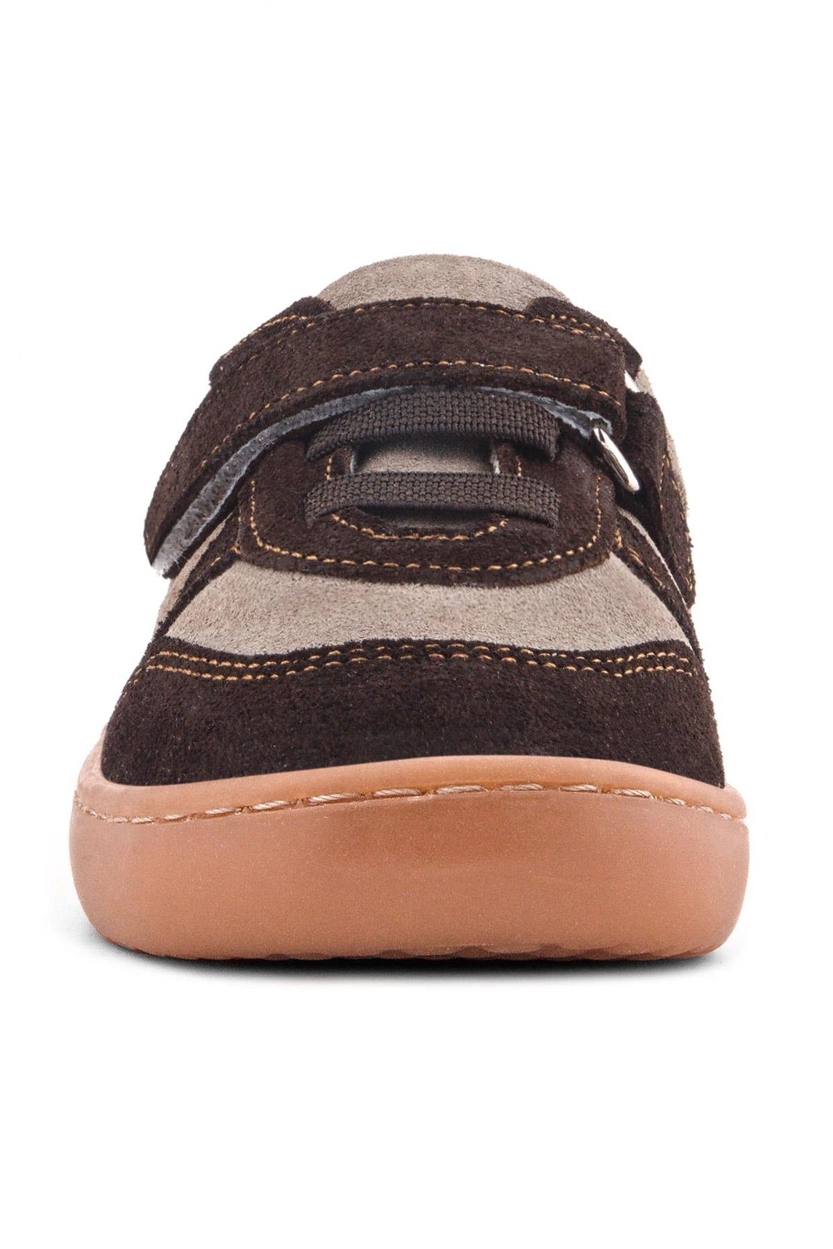 Rakerplus Bob Hakiki Deri Kum Kahve Barefoot Cırtlı Lastikli Bebek Sneaker Ayakkabı