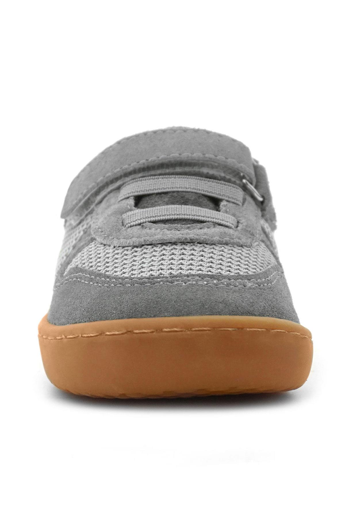 Rakerplus Bob Hakiki Deri Gri Barefoot Cırtlı Lastikli Bebek Sneaker Ayakkabı