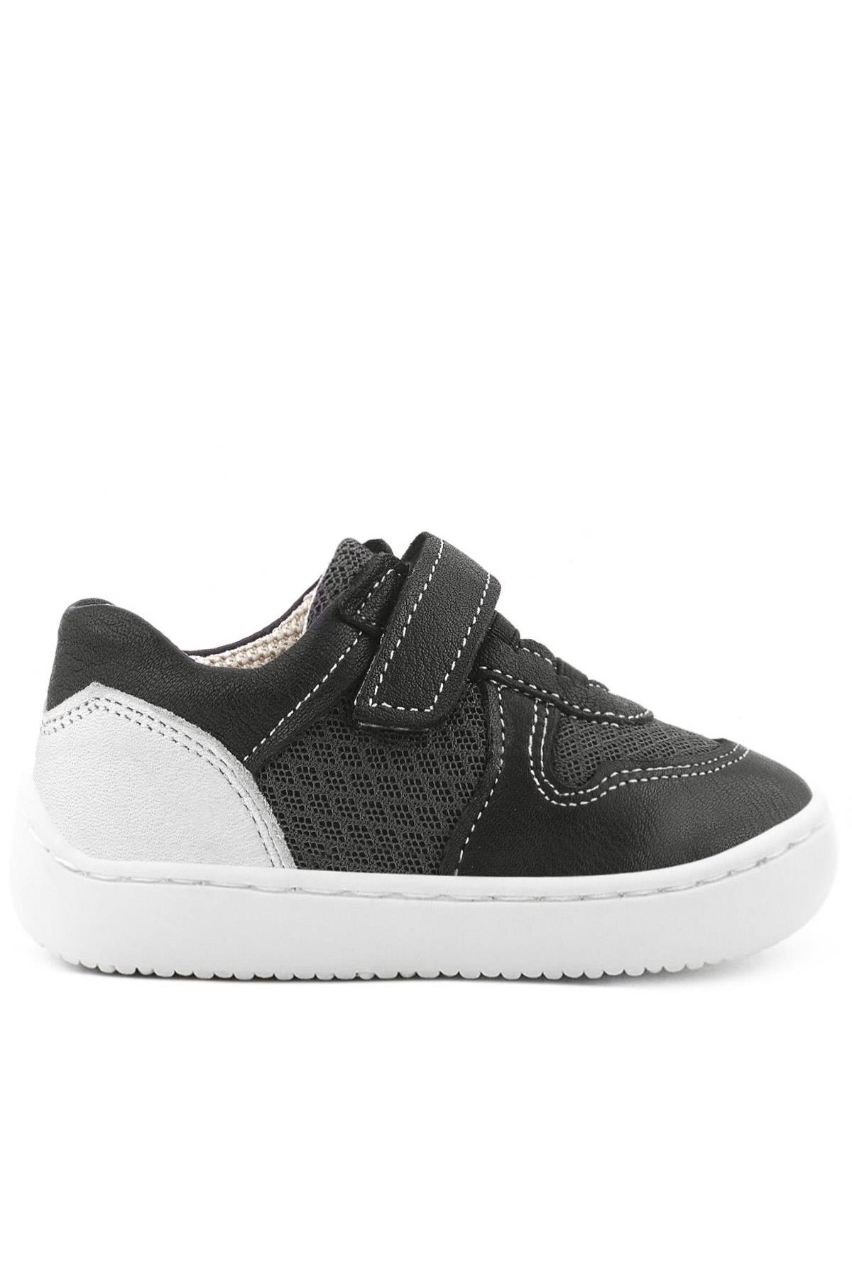 Rakerplus Bob Hakiki Deri Siyah Barefoot Cırtlı Lastikli Bebek Sneaker Ayakkabı