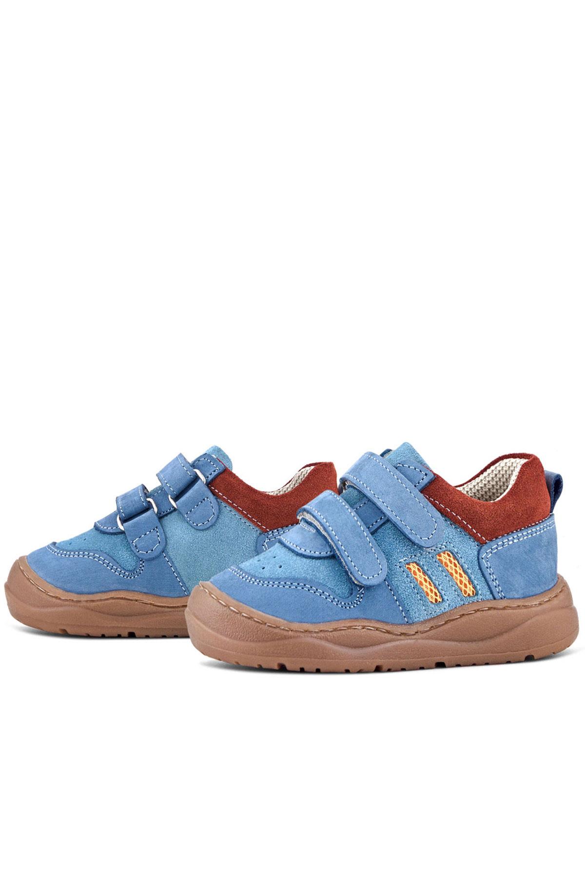 Rakerplus Schaggy Hakiki Deri Mavi Bordo Cırtlı Bebek Spor Ayakkabı