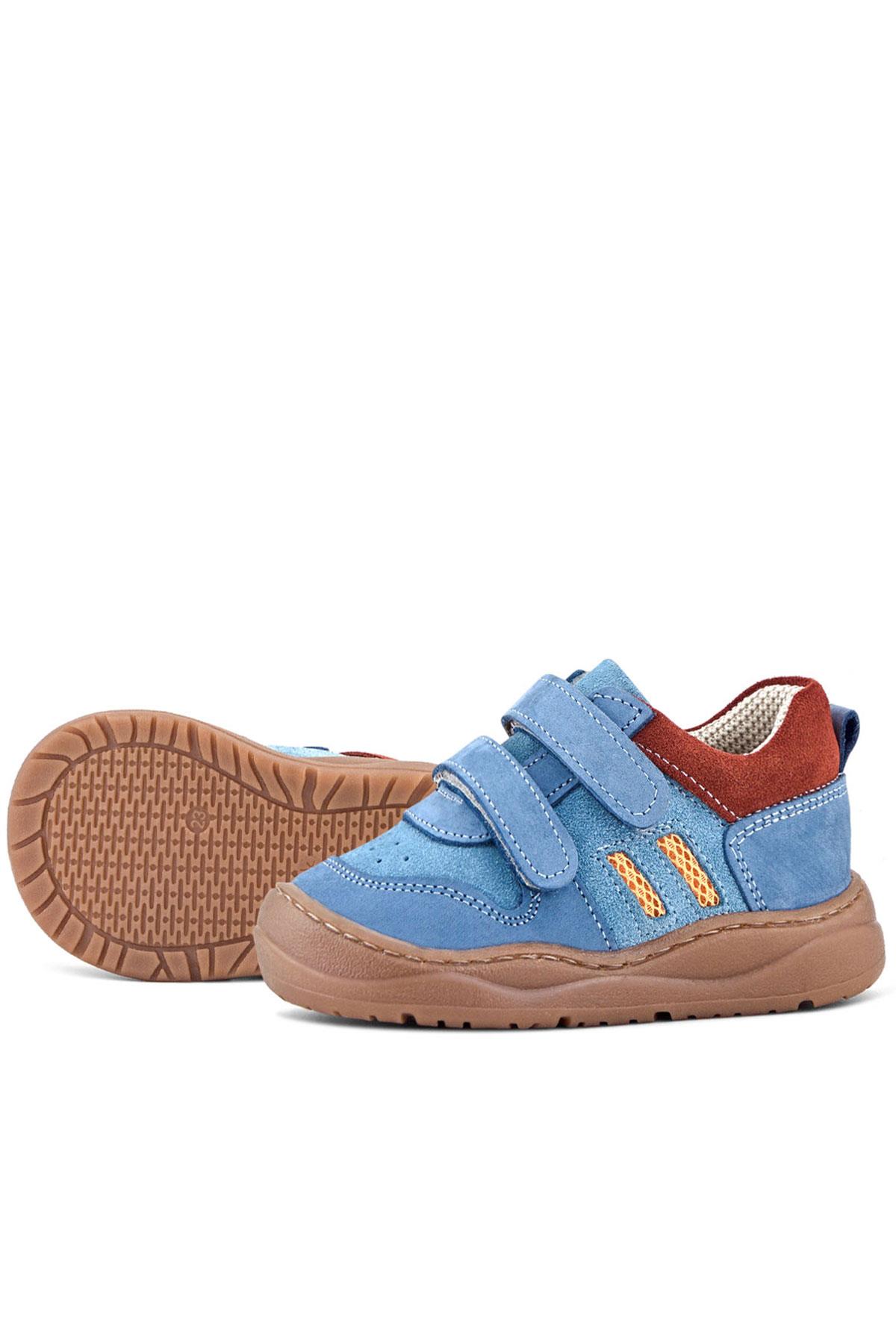 Rakerplus Schaggy Hakiki Deri Mavi Bordo Cırtlı Bebek Spor Ayakkabı
