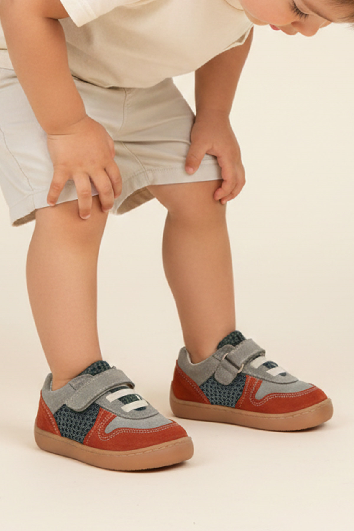 Rakerplus Bob Genuine Leather Gray Green Barefoot Velcro Elastic Baby Sneakers