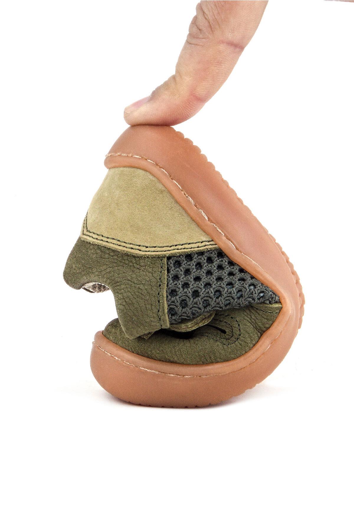 Rakerplus Bob Hakiki Deri Haki Yeşil Barefoot Cırtlı Lastikli Bebek Sneaker Ayakkabı