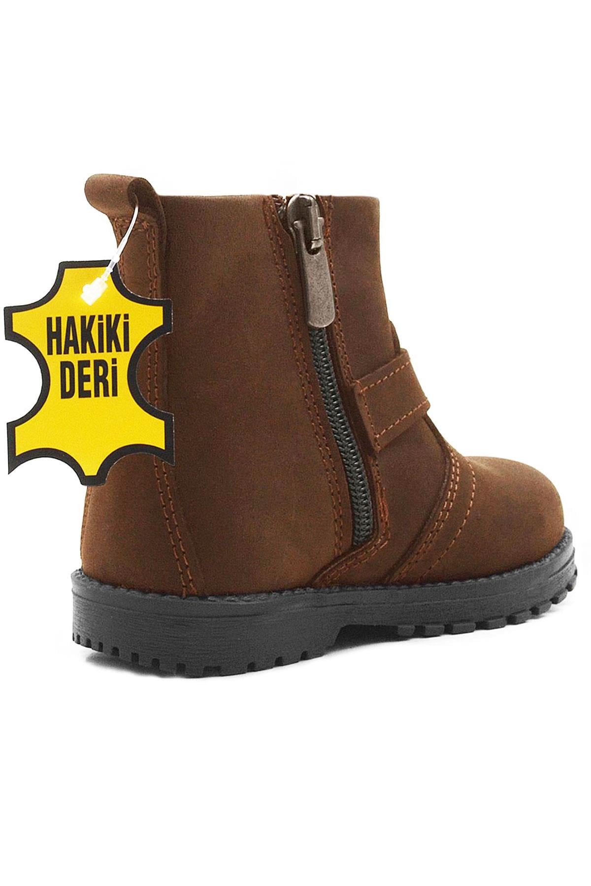 Rakerplus Chiron Genuine Leather Cinnamon Color Zippered Furry Baby Boots
