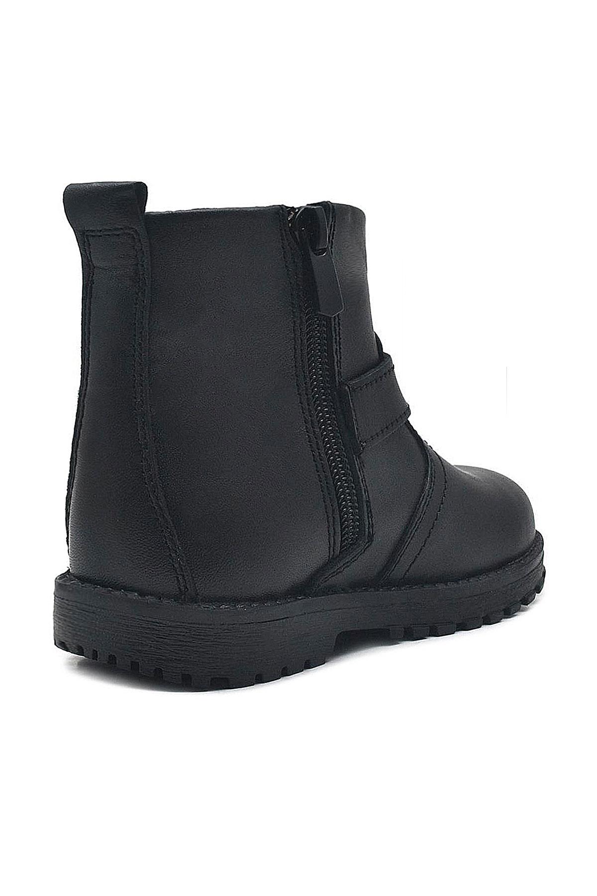 Rakerplus Zippered Genuine Leather Furry Chiron Baby Boy Booties