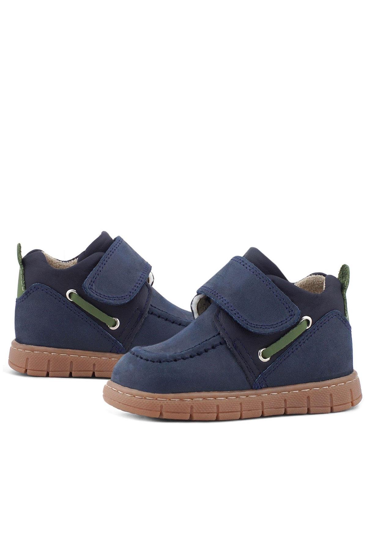 Rakerplus Hakiki Deri Lacivert Yeşil Cırt Cırtlı Bebek Bot