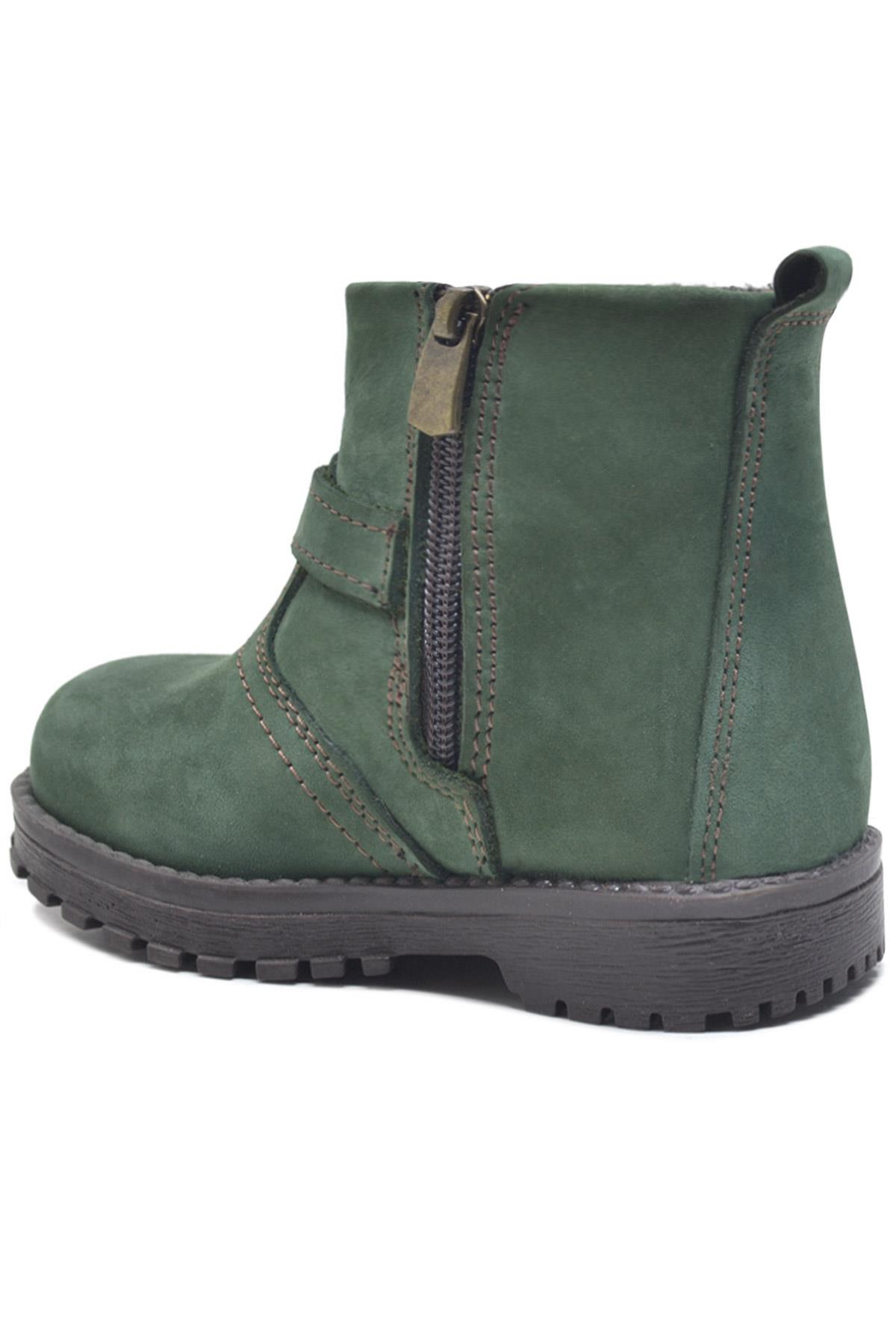 Rakerplus Zippered Genuine Leather Chiron Green Unisex Baby Boots
