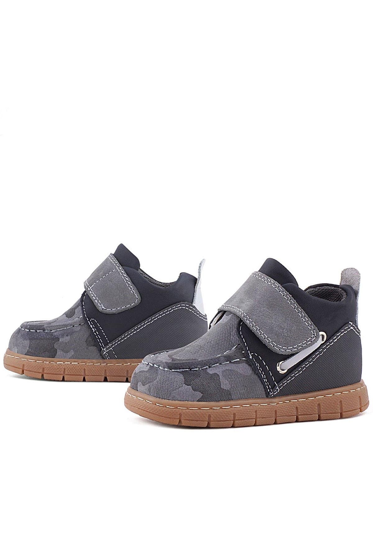 Rakerplus Hakiki Deri Gri Kamuflaj Desenli Cırt Cırtlı Bebek Bot