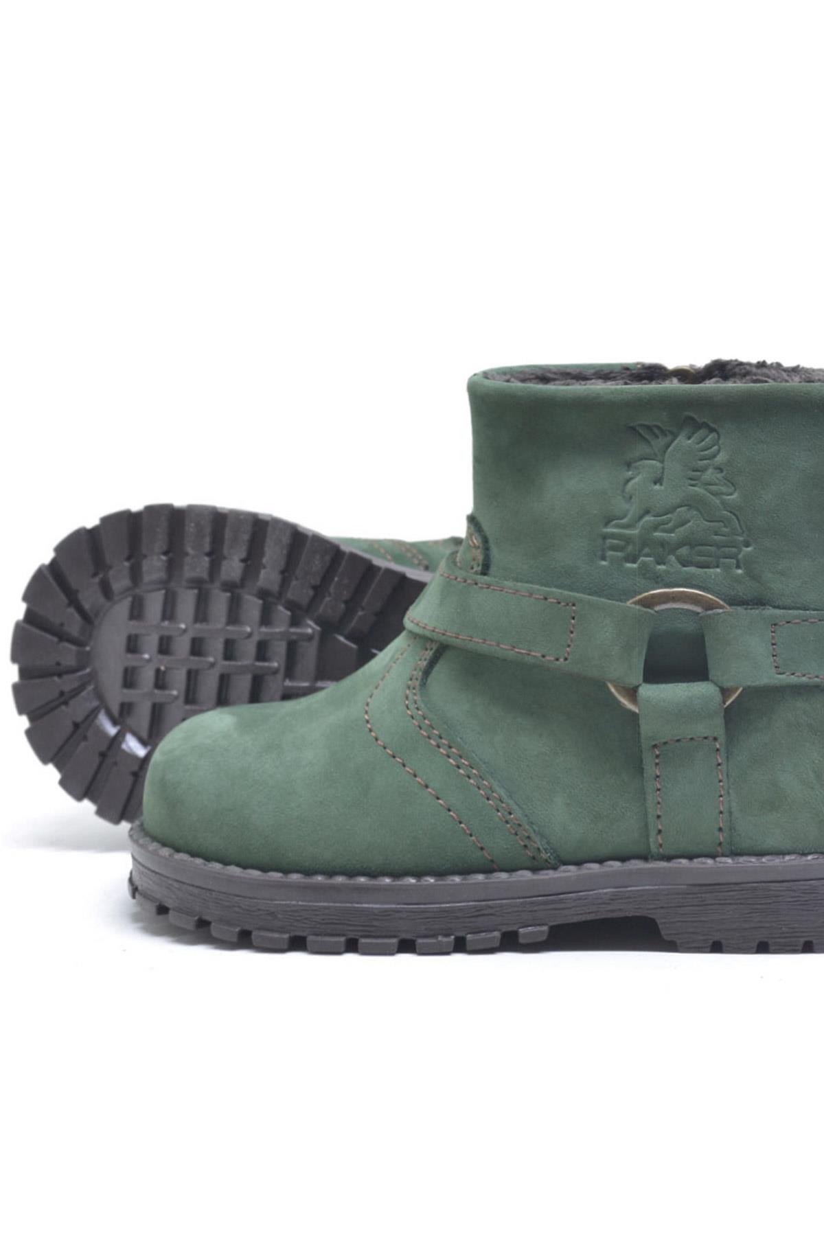 Rakerplus Zippered Genuine Leather Chiron Green Unisex Baby Boots