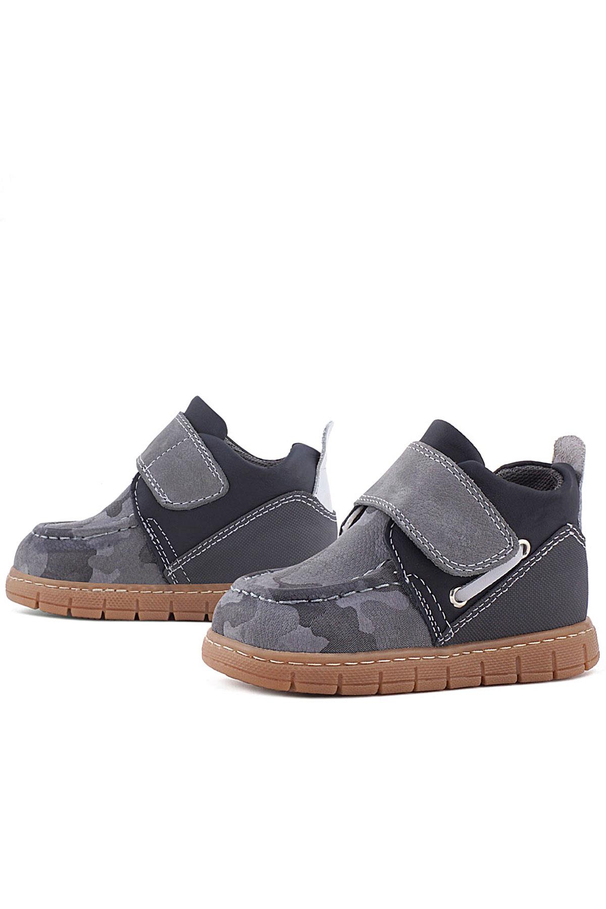 Rakerplus Hakiki Deri Gri Kamuflaj Desenli Cırt Cırtlı Bebek Bot